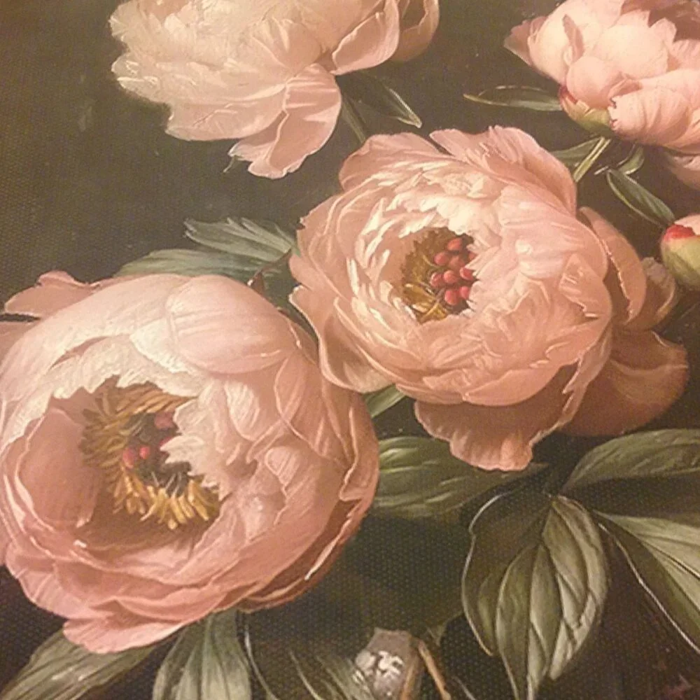 Lovely florals in faux wood frames, pinks to lite peach tones